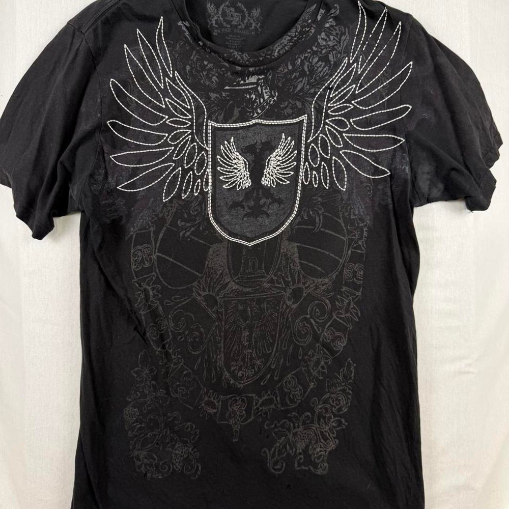 South Pole Distressed Graphic Wing Crest Tee Mens Medium Black Y2K Mall Goth